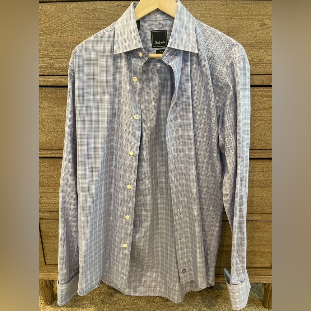 DAVID DONAHUE Cotton Dress Shirt Trim Fit French Cuff Blue 15.5